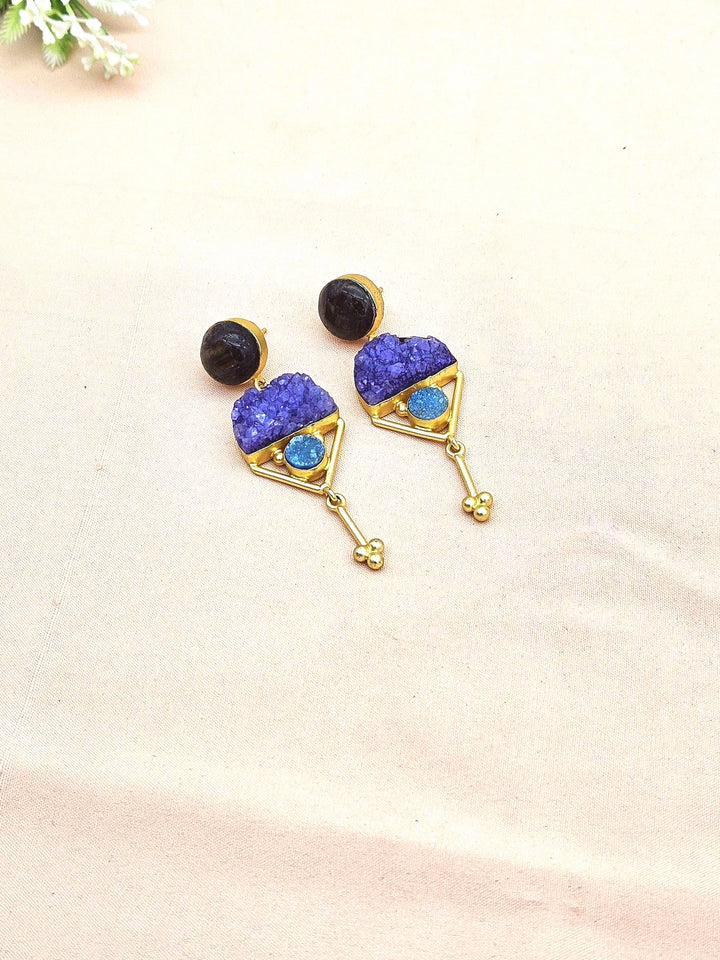 Charming Gold plated Labradorite-Druzy Stone Cute Designer Dangle Drop Earrings