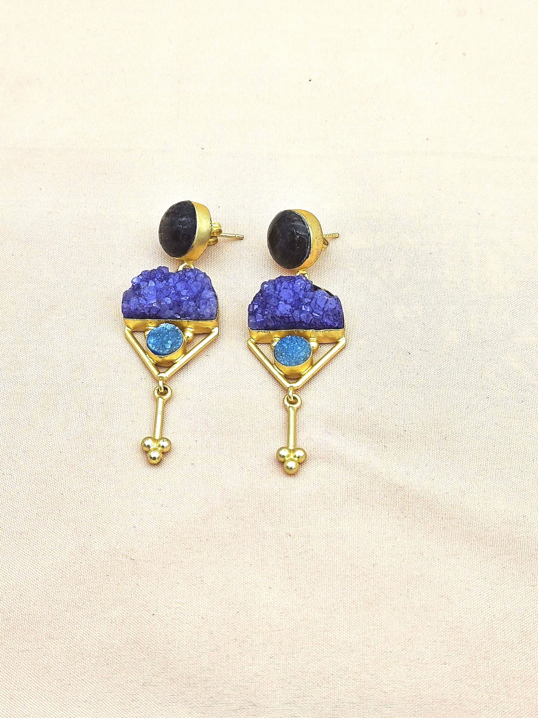 Charming Gold plated Labradorite-Druzy Stone Cute Designer Dangle Drop Earrings