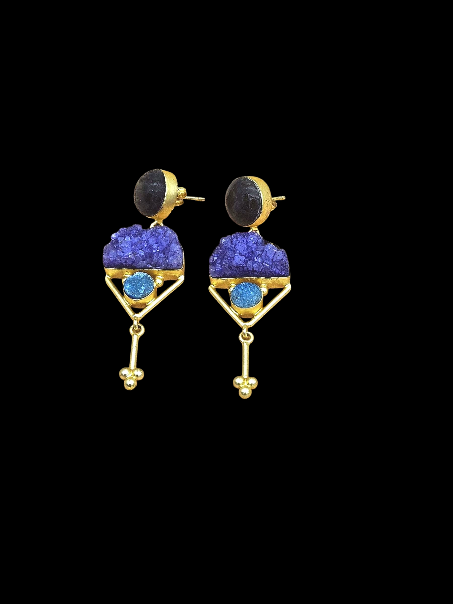 Charming Gold plated Labradorite-Druzy Stone Cute Designer Dangle Drop Earrings