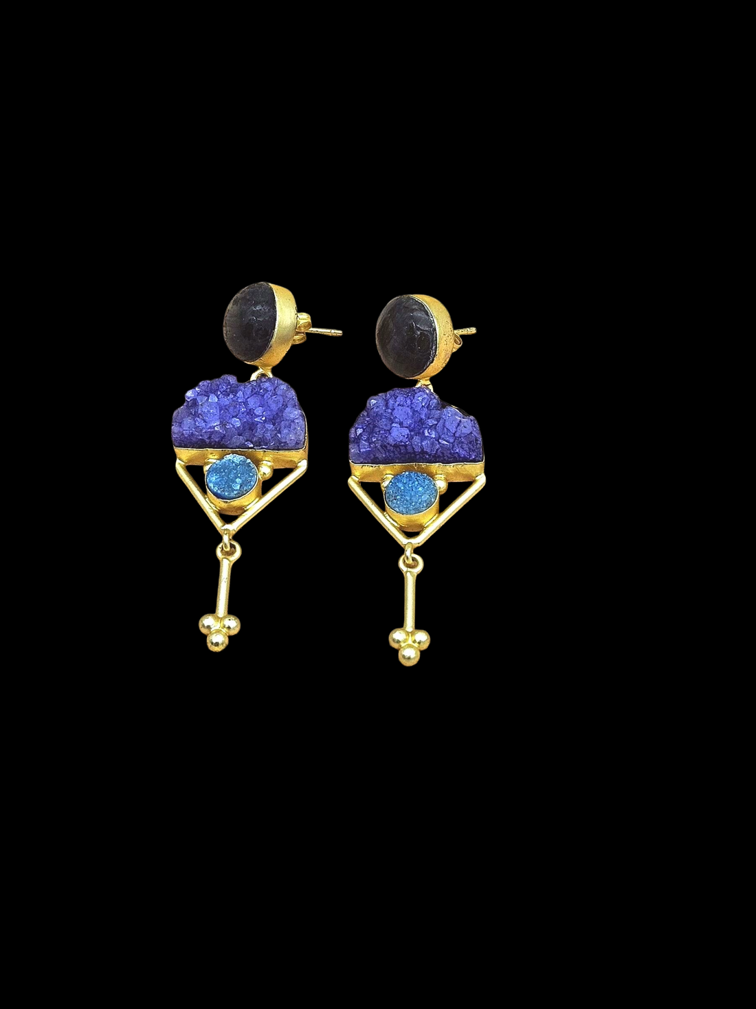 Charming Gold plated Labradorite-Druzy Stone Cute Designer Dangle Drop Earrings