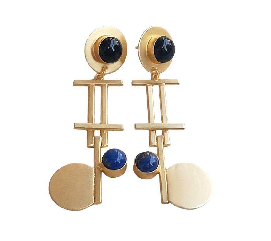 Awesome Gold plated Black Onyx-Lapis Charming Designer Dangle Drop Earrings