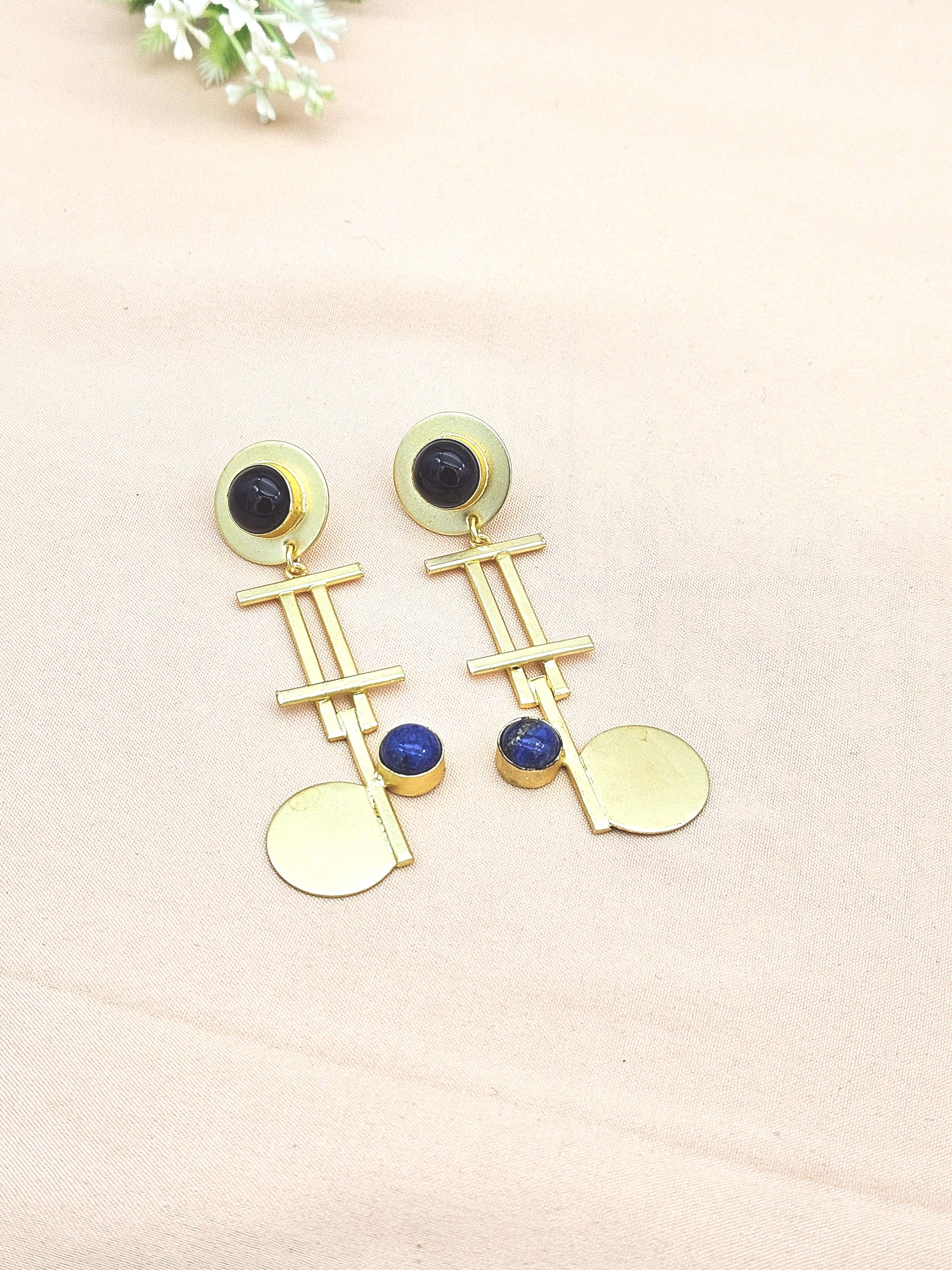 Awesome Gold plated Black Onyx-Lapis Charming Designer Dangle Drop Earrings