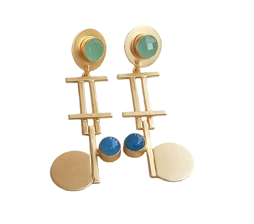 Awesome Gold plated Green & Blue Onyx Charming Designer Dangle Drop Earrings