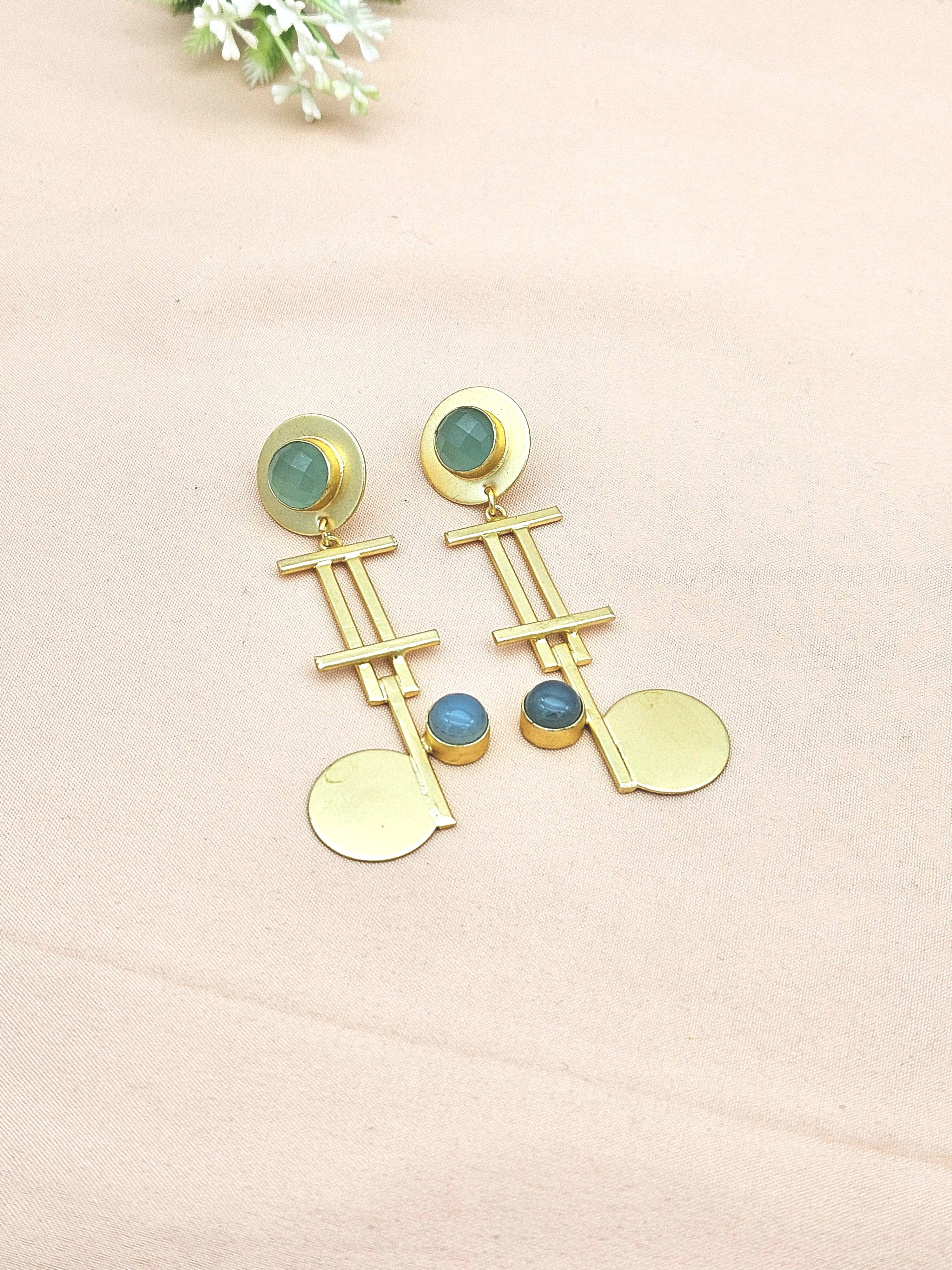 Awesome Gold plated Green & Blue Onyx Charming Designer Dangle Drop Earrings