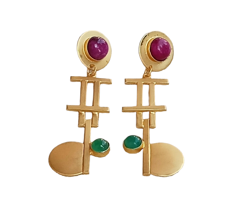 Awesome Gold plated Red Ropara-Green Onyx Charming Designer Dangle Drop Earrings