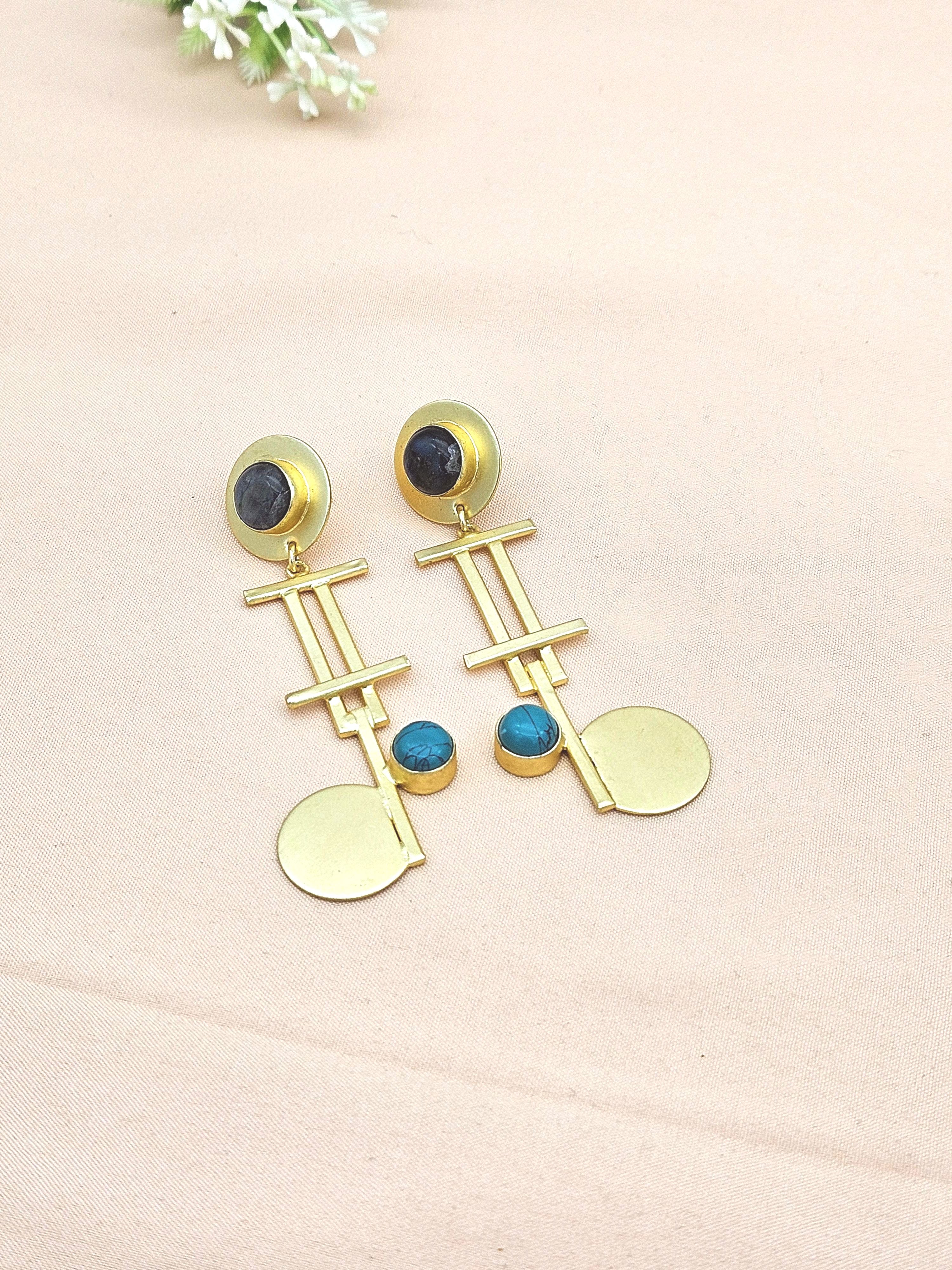 Awesome Gold plated Labradorite-Turquoise Charming Designer Dangle Drop Earrings