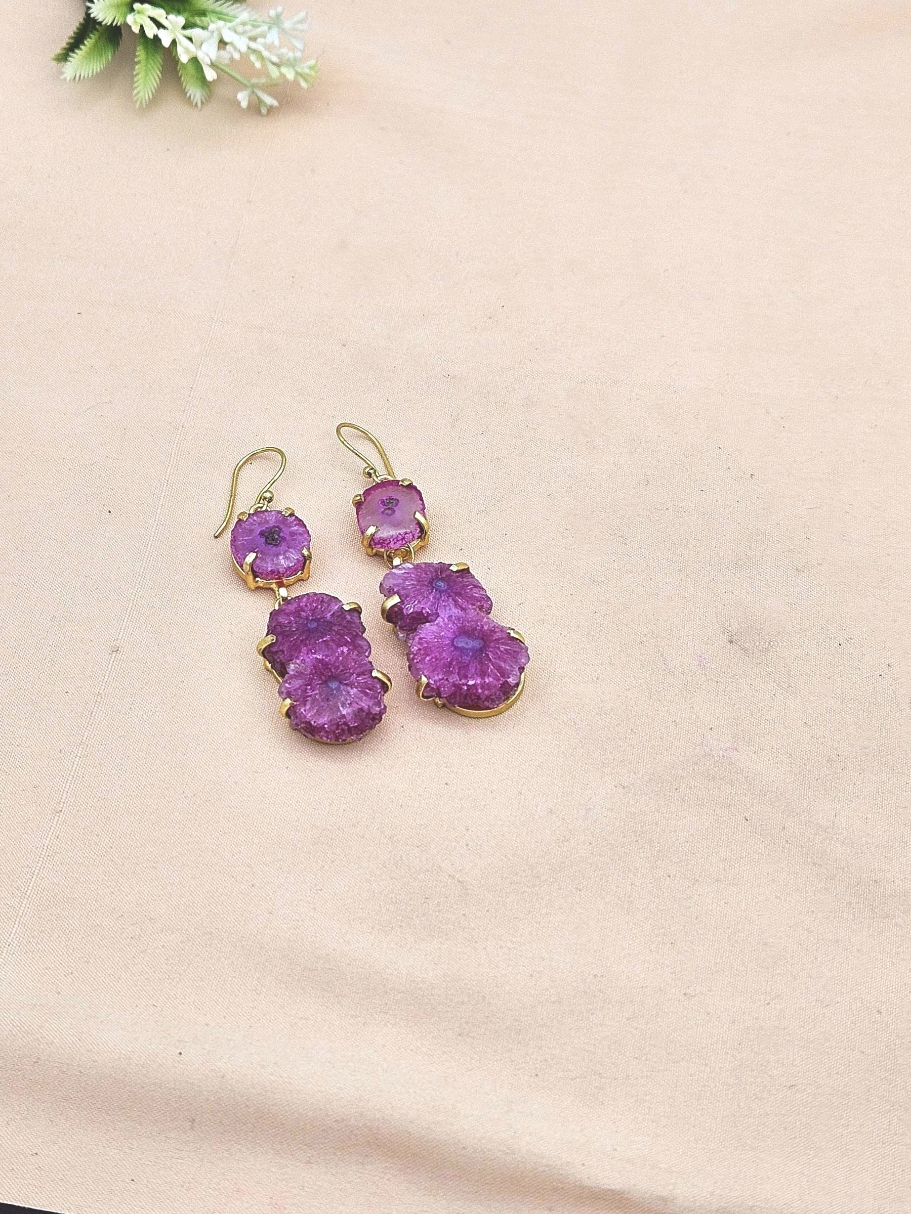 Charming Gold plated Red Solar Quartz Stone Beautiful Designer Dangle Drop Earrings