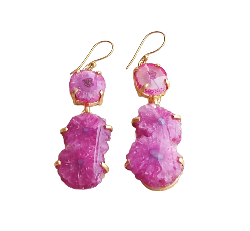 Charming Gold plated Red Solar Quartz Stone Beautiful Designer Dangle Drop Earrings