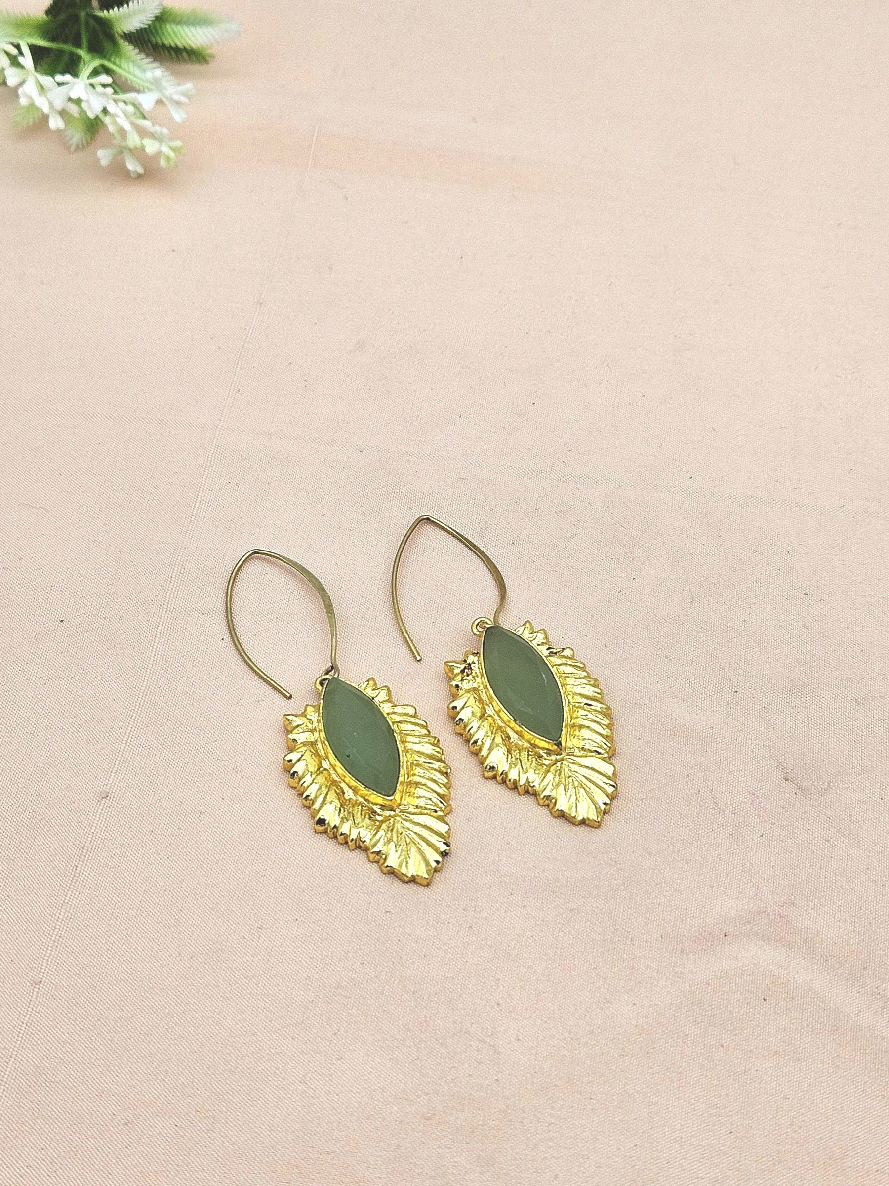 Amazing Gold plated Aquamarine Gem stone Charming Floral Designer Dangle Drop Earrings