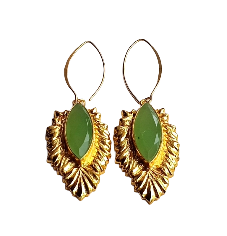 Amazing Gold plated Aquamarine Gem stone Charming Floral Designer Dangle Drop Earrings