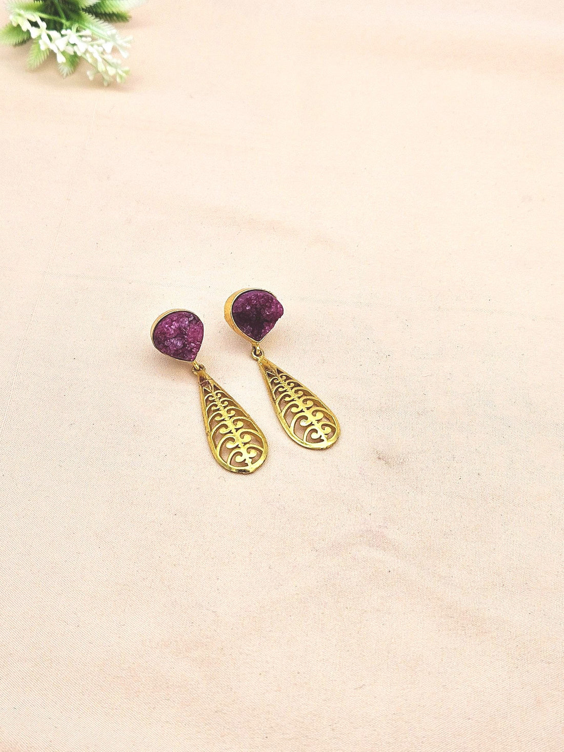 Amazing Gold plated Red Druzy Stone Cute Designer Dangle Drop Earrings