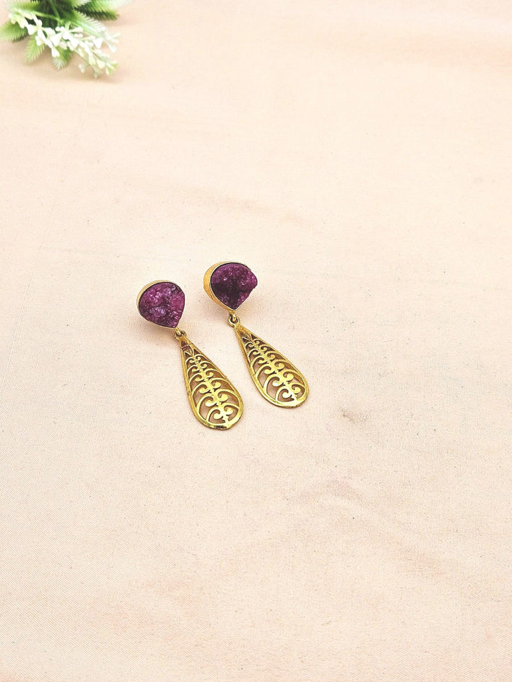 Amazing Gold plated Red Druzy Stone Cute Designer Dangle Drop Earrings