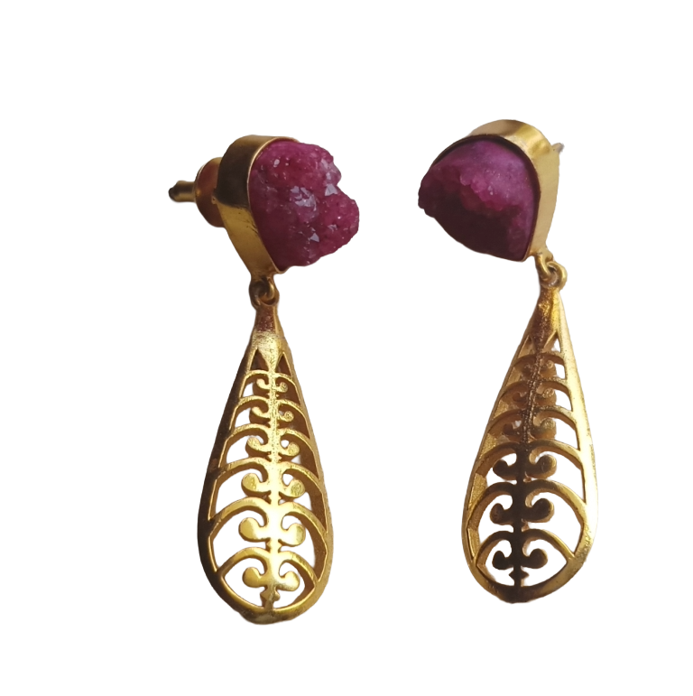 Amazing Gold plated Red Druzy Stone Cute Designer Dangle Drop Earrings