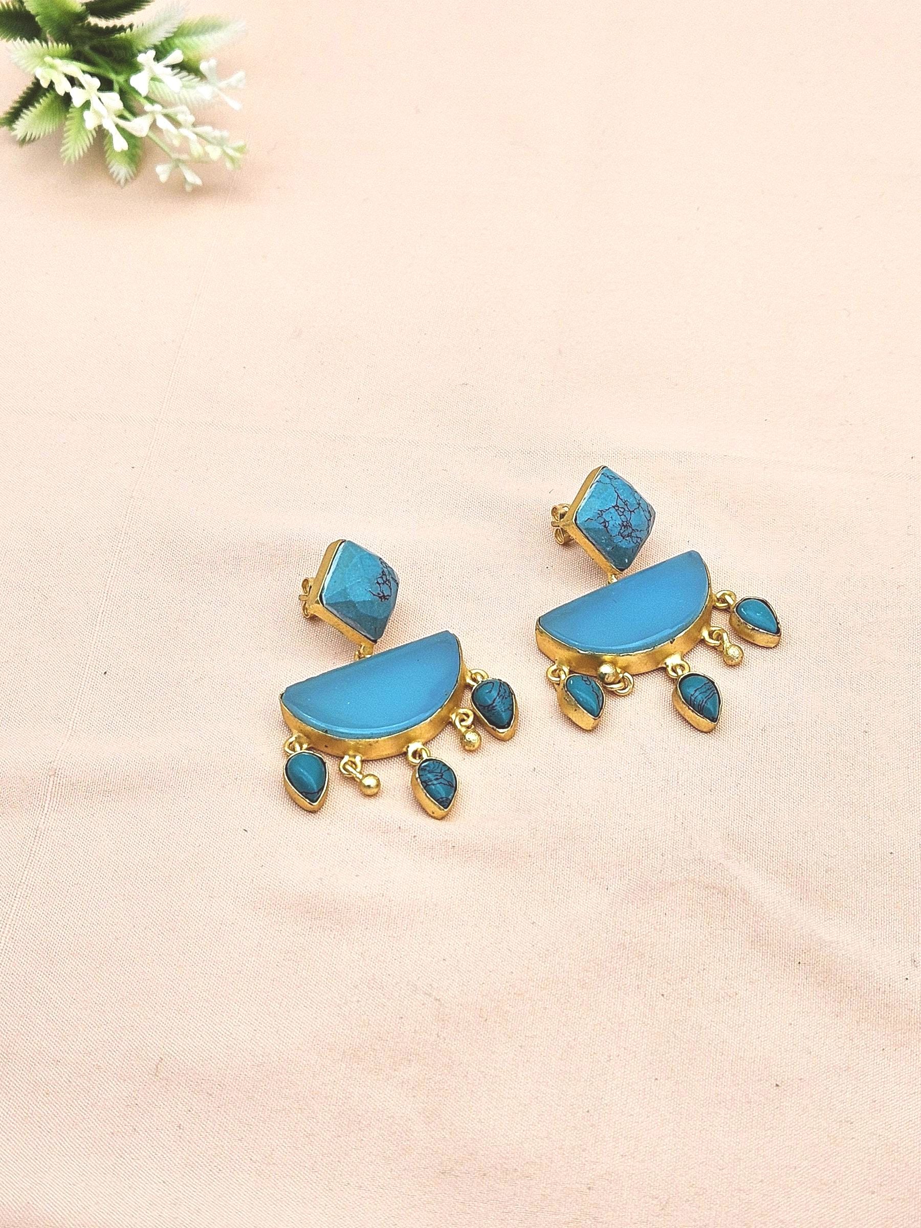 Awesome Handcrafted  Golden Chalcedony Synthetic Turquoise Gem Stone Charming Designer Dangle Drop Earrings