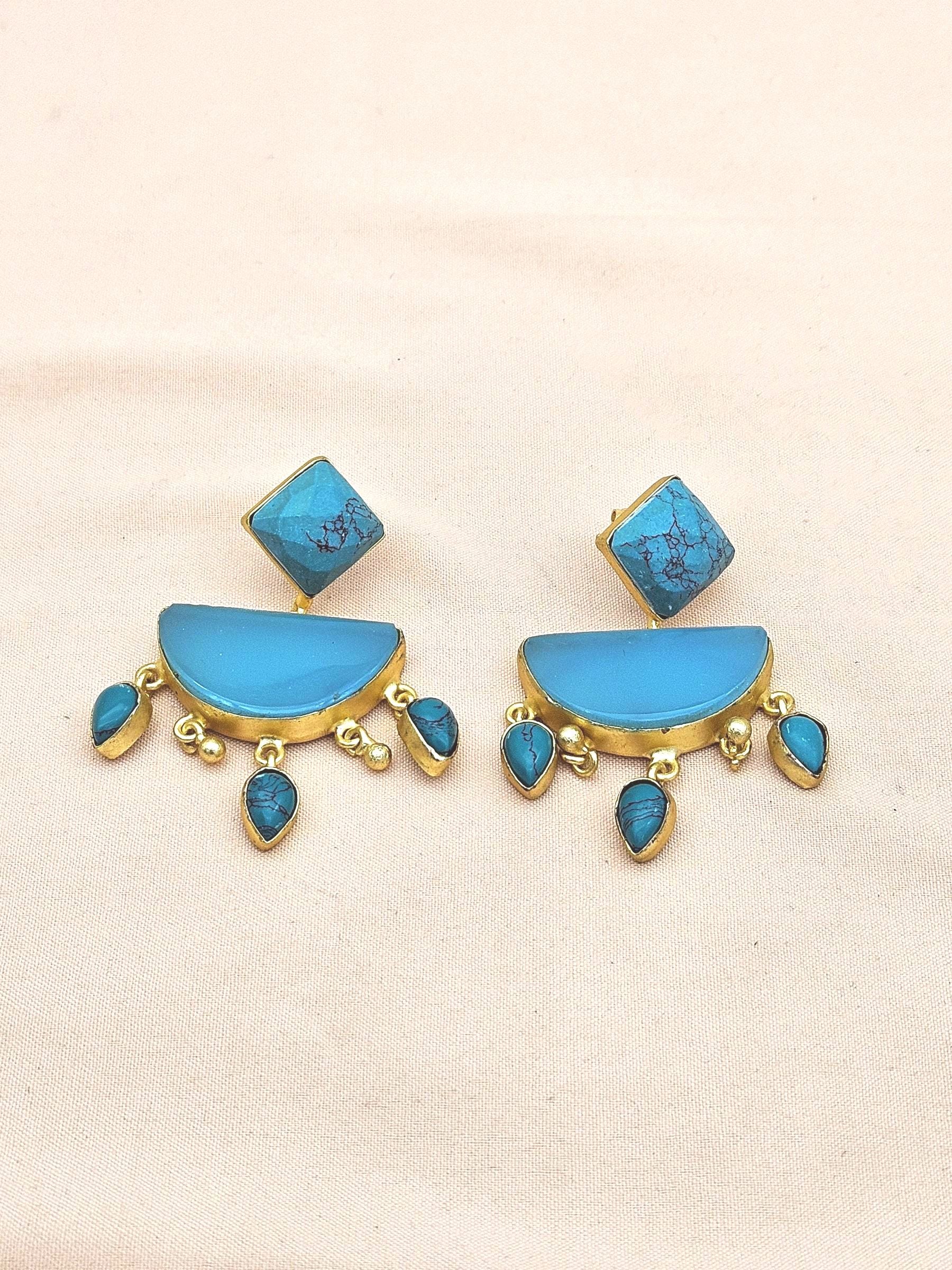 Awesome Handcrafted  Golden Chalcedony Synthetic Turquoise Gem Stone Charming Designer Dangle Drop Earrings