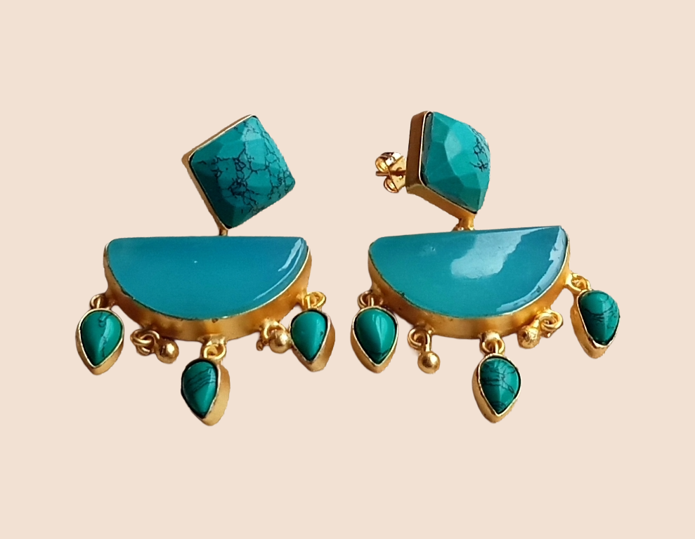 Awesome Handcrafted  Golden Chalcedony Synthetic Turquoise Gem Stone Charming Designer Dangle Drop Earrings