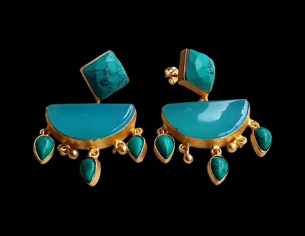 Awesome Handcrafted  Golden Chalcedony Synthetic Turquoise Gem Stone Charming Designer Dangle Drop Earrings