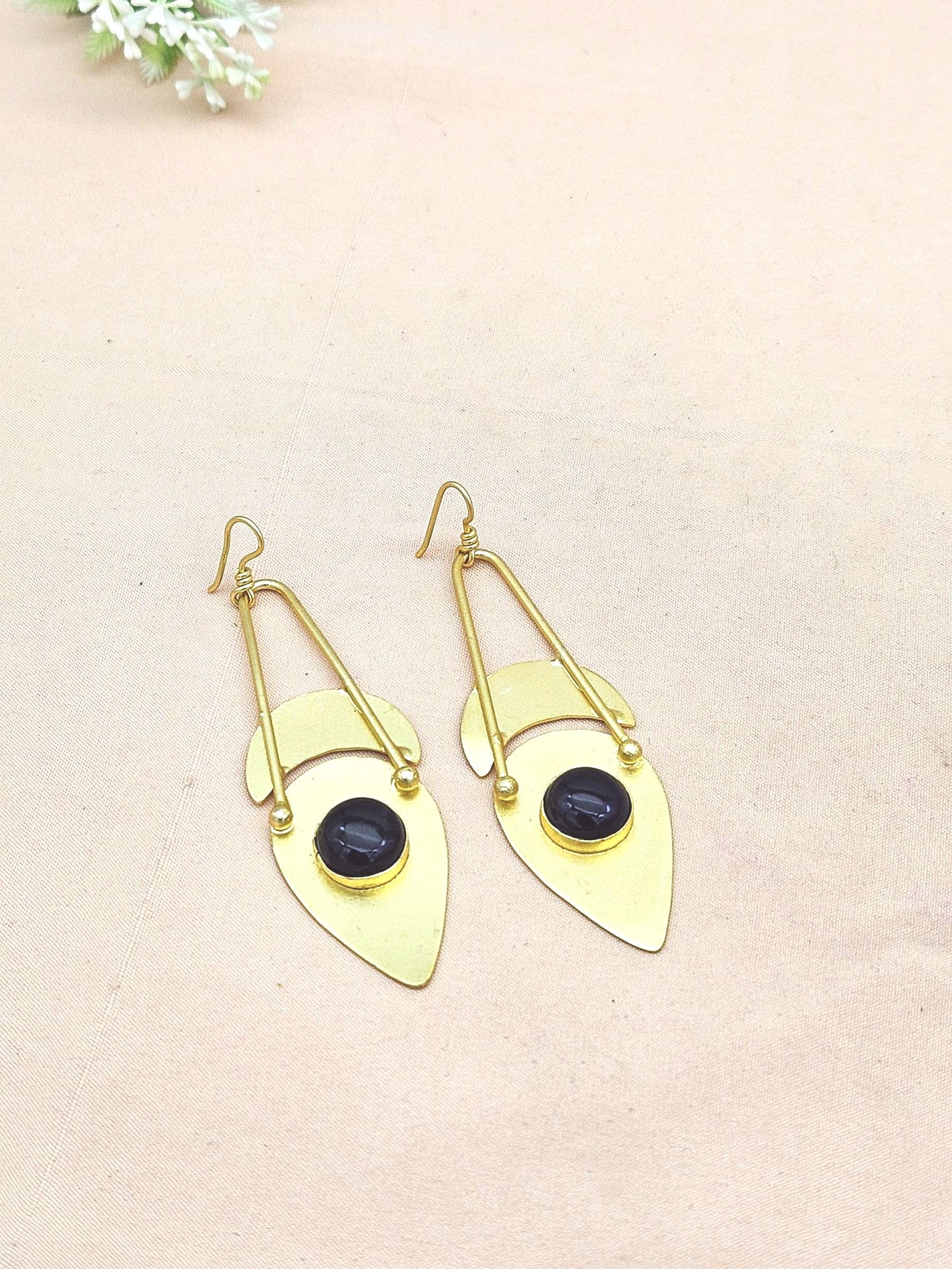 Charming Gold plated Black Onyx Beautiful Designer Dangle Drop Earrings