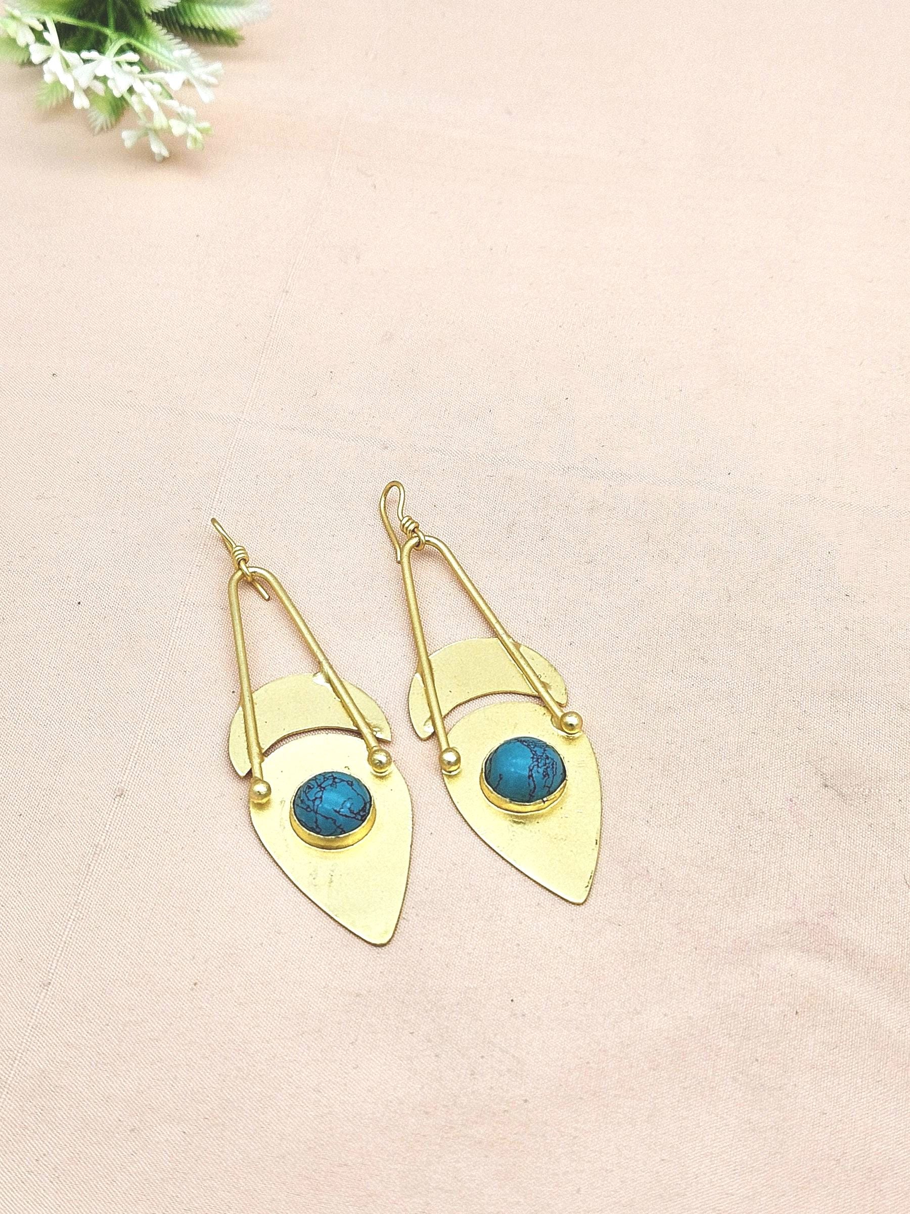 Charming Gold plated Synthetic Turquoise Beautiful Designer Dangle Drop Earrings