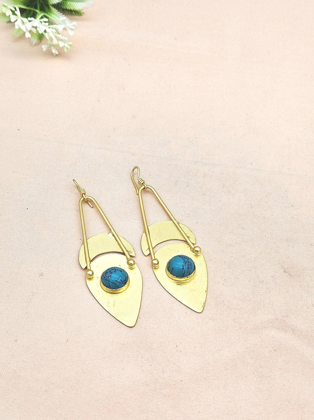 Charming Gold plated Synthetic Turquoise Beautiful Designer Dangle Drop Earrings