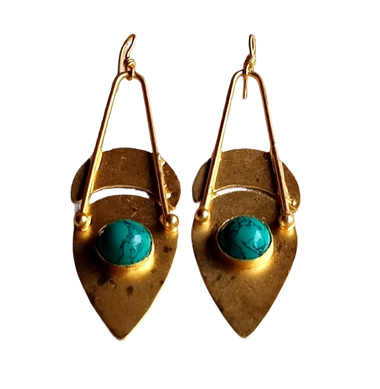 Charming Gold plated Synthetic Turquoise Beautiful Designer Dangle Drop Earrings