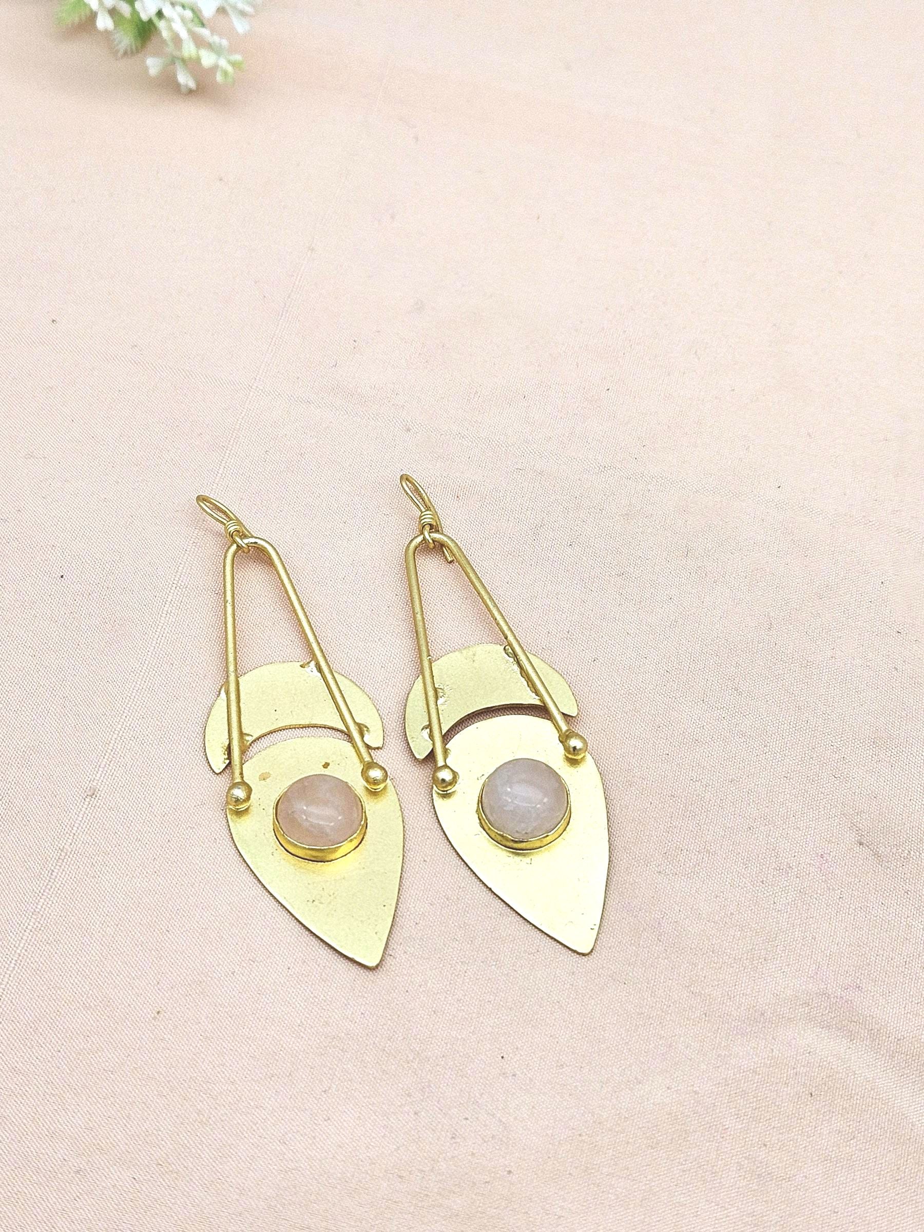 Charming Gold plated Rose Quartz Beautiful Designer Dangle Drop Earrings