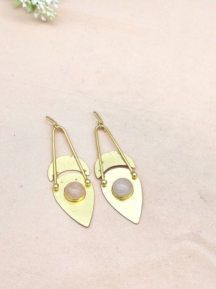 Charming Gold plated Rose Quartz Beautiful Designer Dangle Drop Earrings
