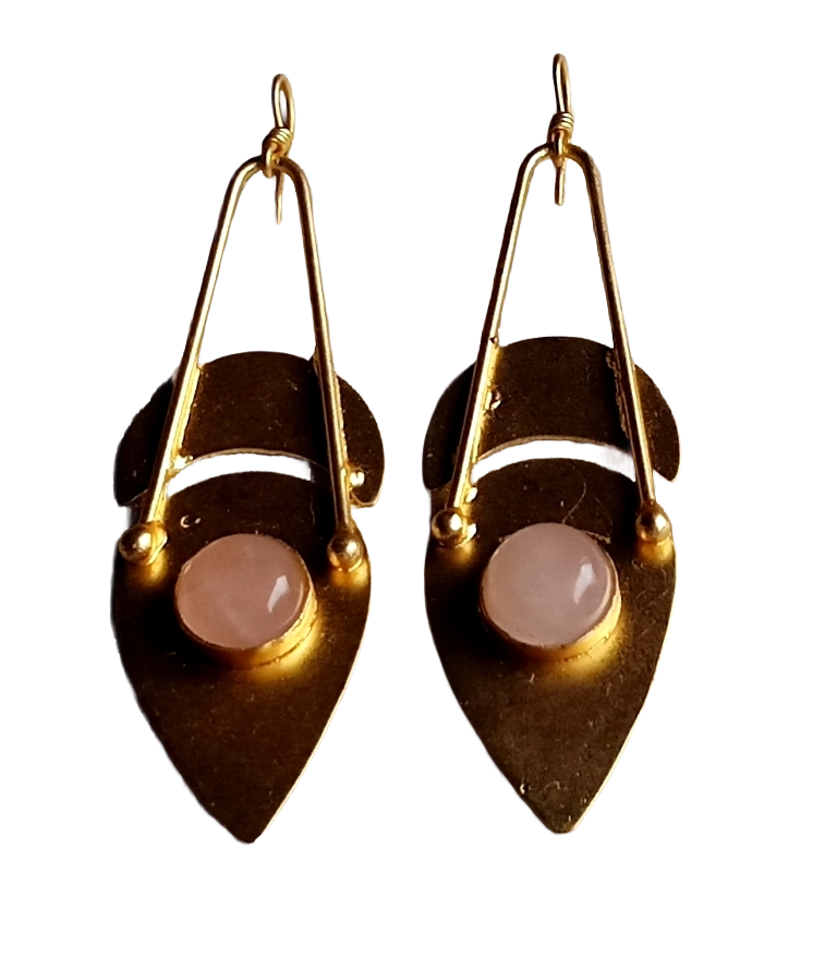 Charming Gold plated Rose Quartz Beautiful Designer Dangle Drop Earrings