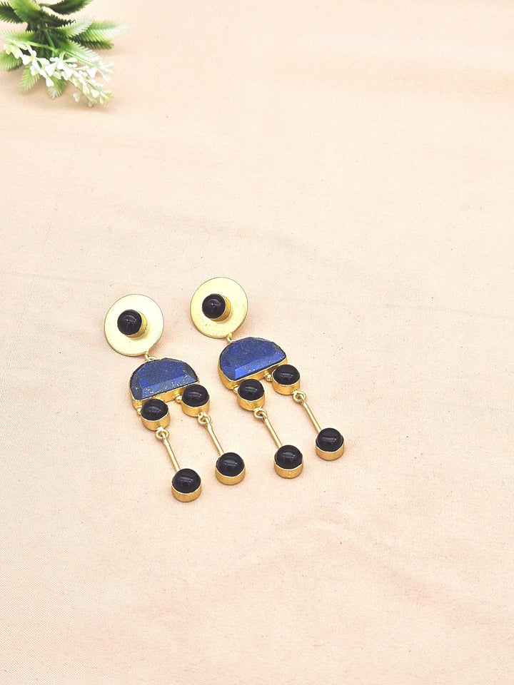 Gorgeous Gold plated Lapis-Black Onyx Stone Charming Designer Dangle Drop Earrings