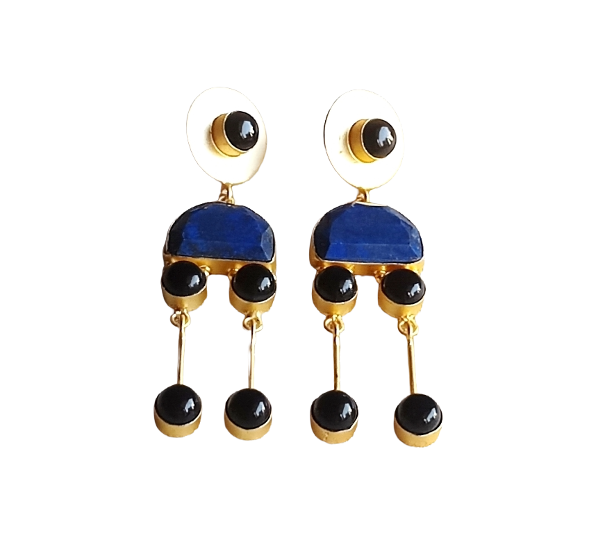 Gorgeous Gold plated Lapis-Black Onyx Stone Charming Designer Dangle Drop Earrings