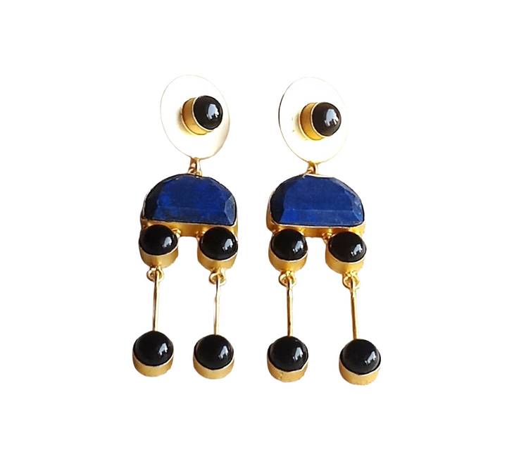 Gorgeous Gold plated Lapis-Black Onyx Stone Charming Designer Dangle Drop Earrings