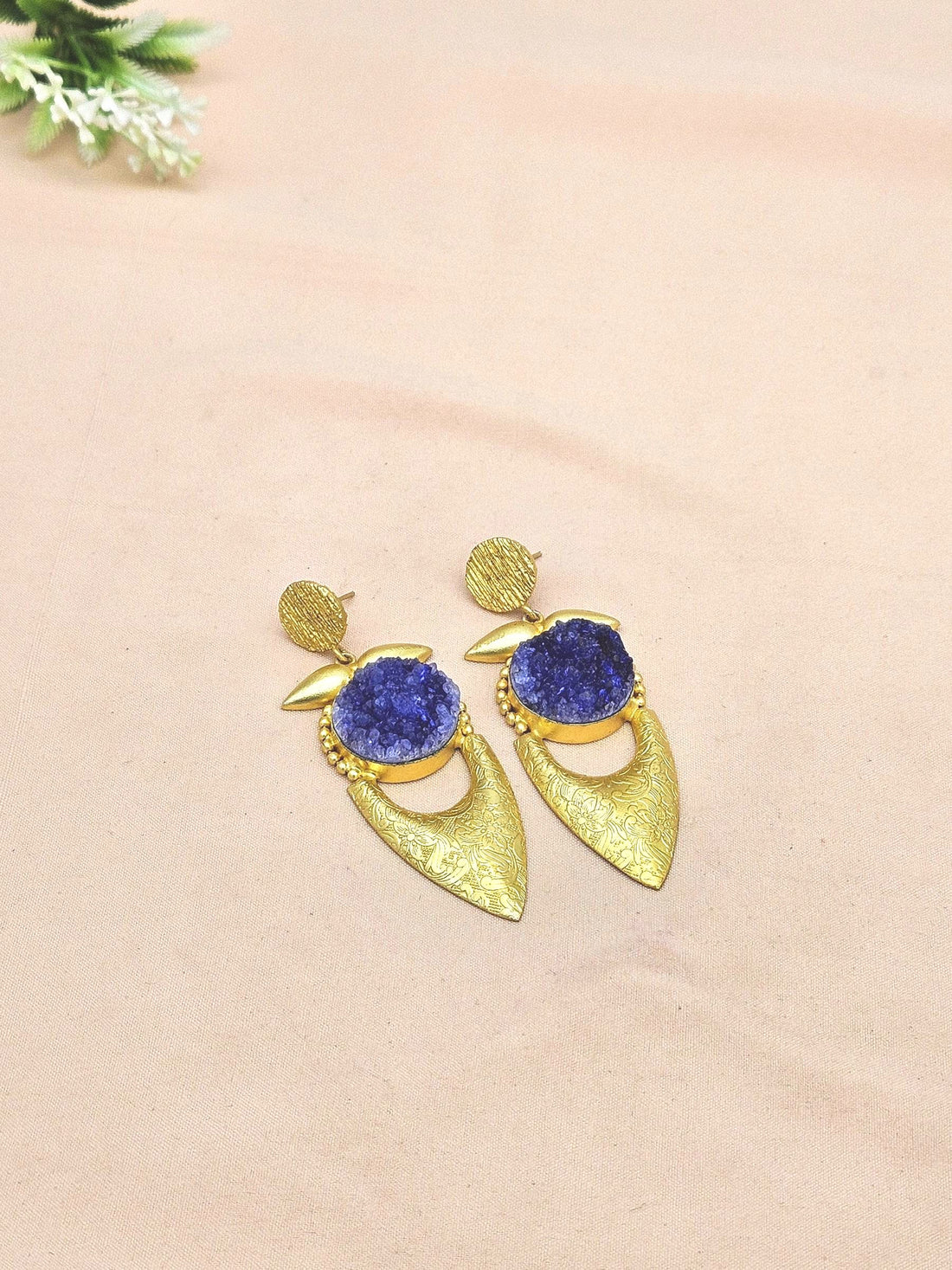 Awesome Gold plated Blue Crystal Druzyl Cute Designer Dangle Drop Earrings