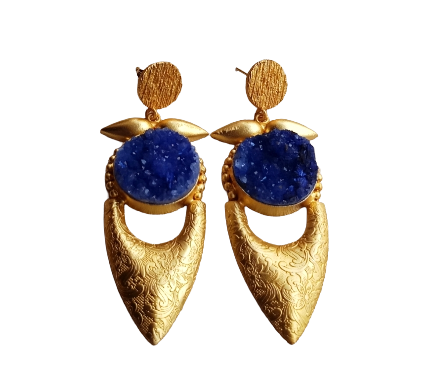 Awesome Gold plated Blue Crystal Druzyl Cute Designer Dangle Drop Earrings