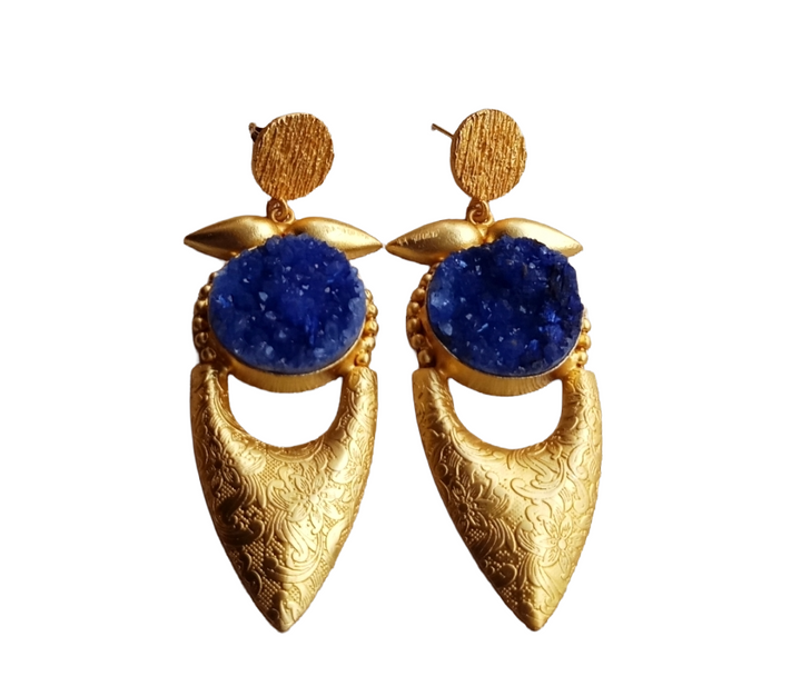 Awesome Gold plated Blue Crystal Druzyl Cute Designer Dangle Drop Earrings