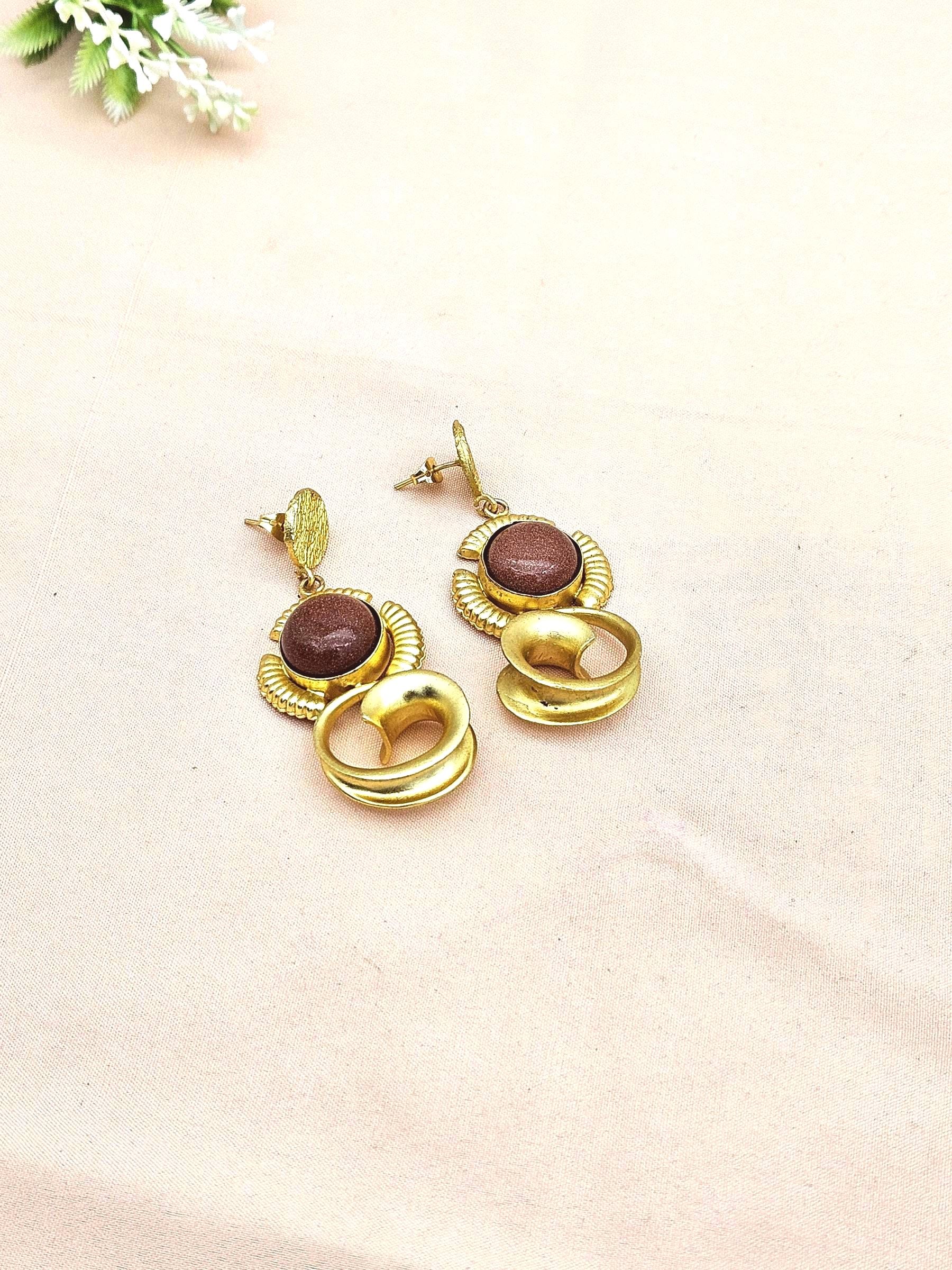 Charming Golden Brown Sun Sitara Stone Cute Designer Dangle Drop Earrings