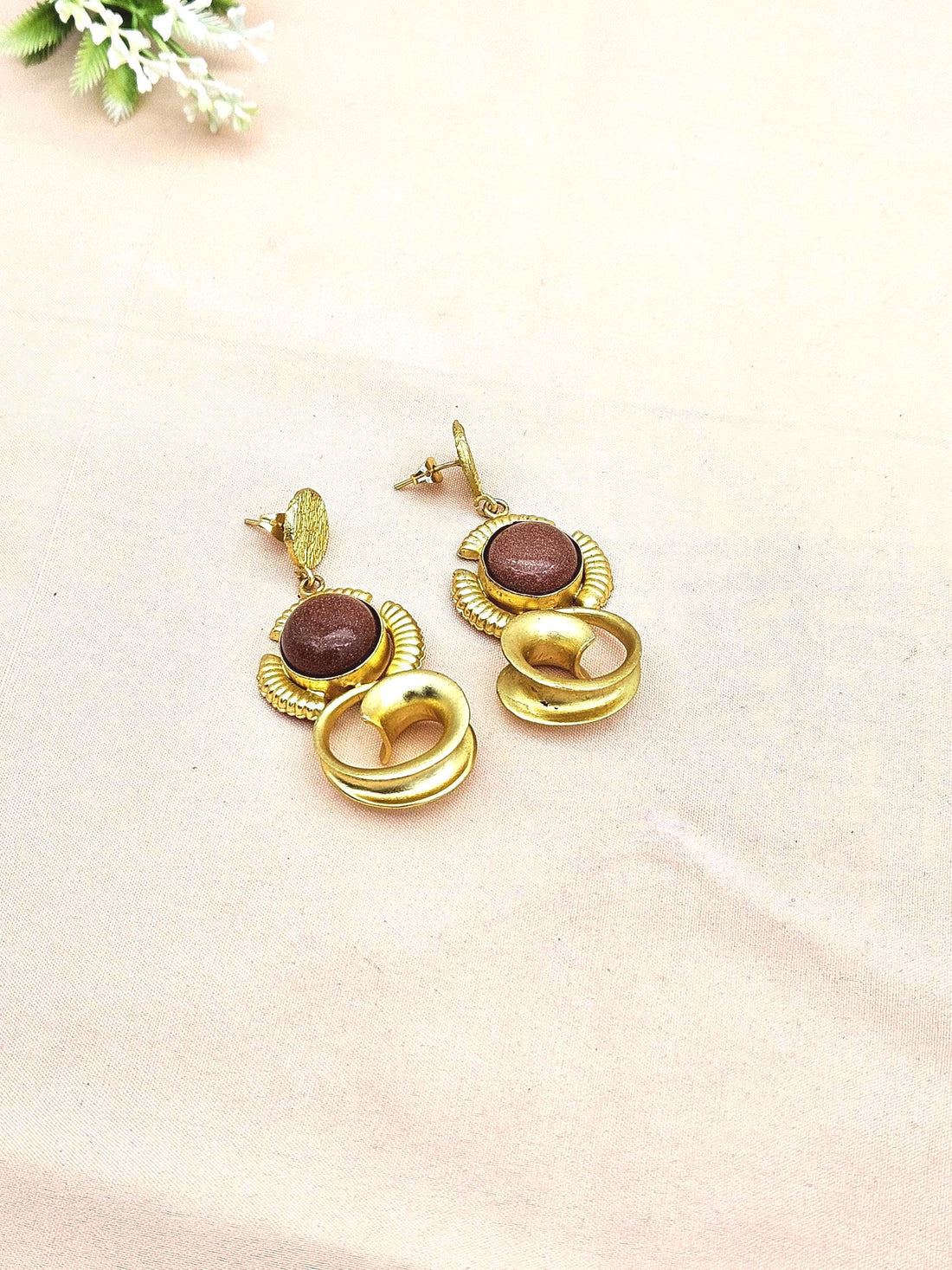 Charming Golden Brown Sun Sitara Stone Cute Designer Dangle Drop Earrings
