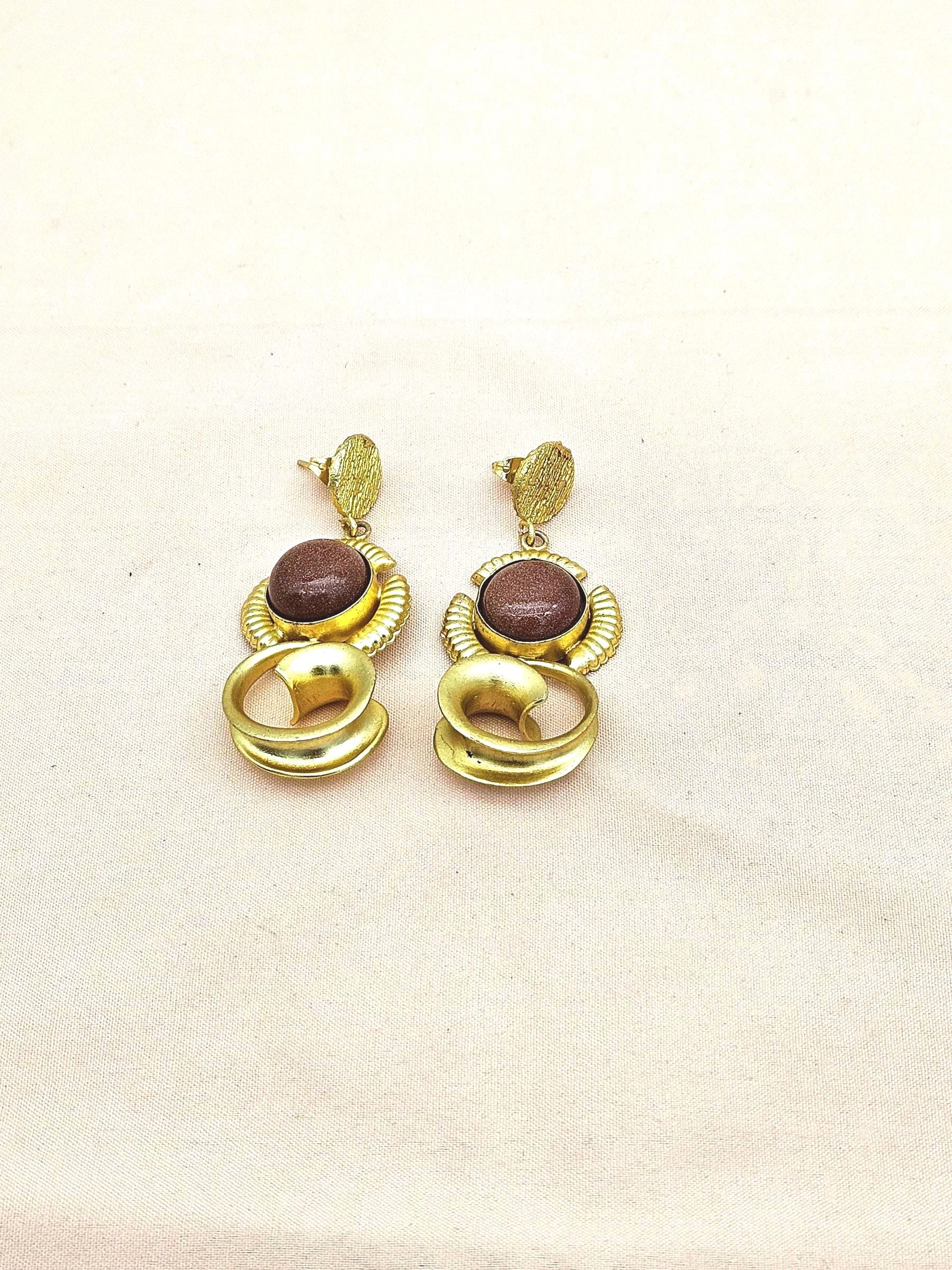 Charming Golden Brown Sun Sitara Stone Cute Designer Dangle Drop Earrings
