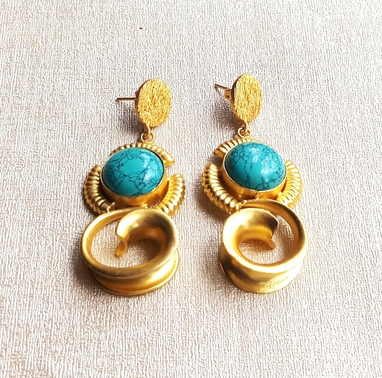 Charming Golden Turquoise Stone Cute Designer Dangle Drop Earrings