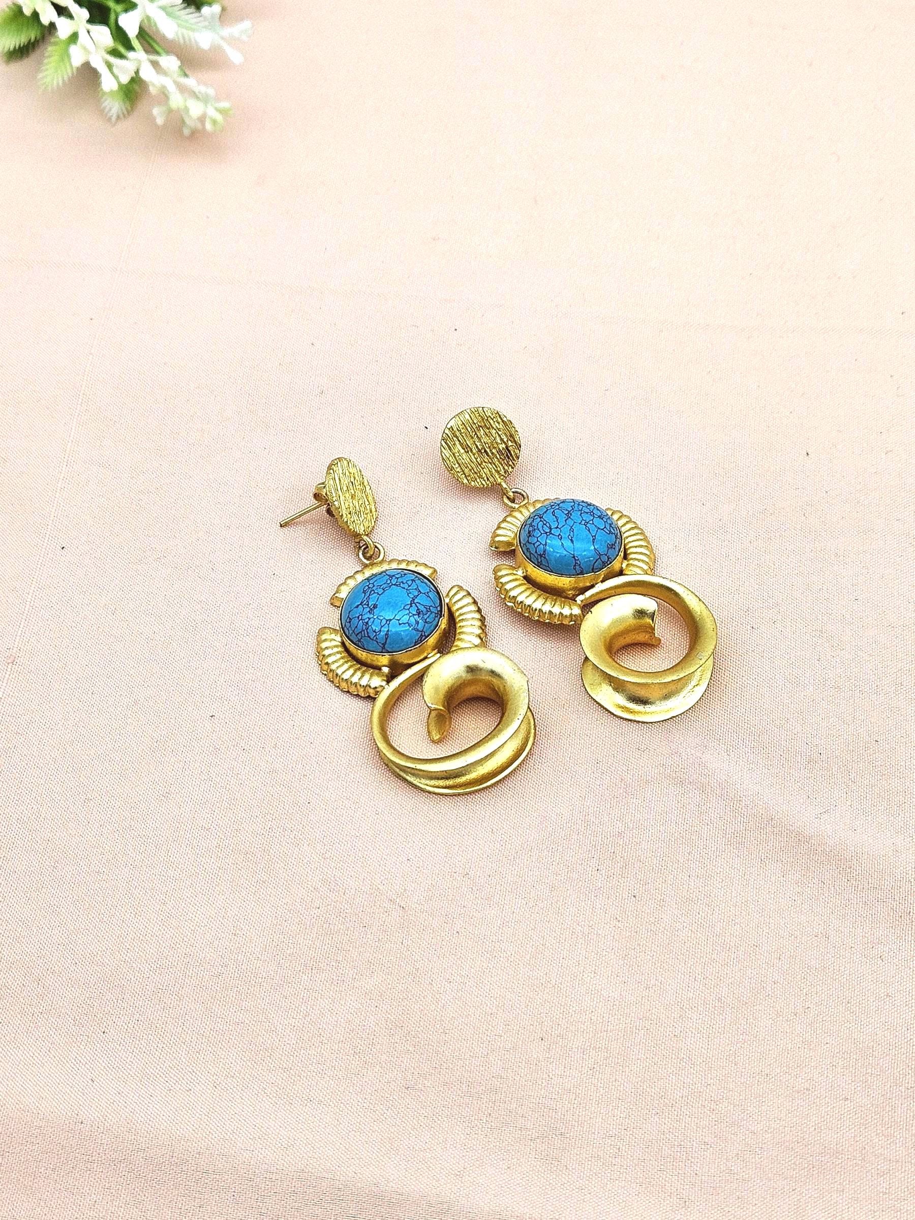 Charming Golden Turquoise Stone Cute Designer Dangle Drop Earrings
