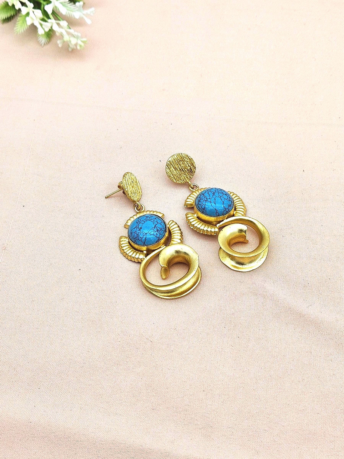 Charming Golden Turquoise Stone Cute Designer Dangle Drop Earrings