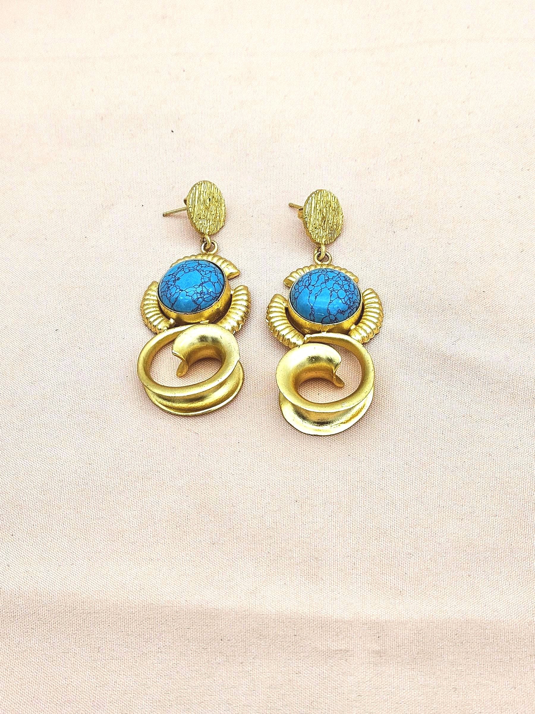 Charming Golden Turquoise Stone Cute Designer Dangle Drop Earrings