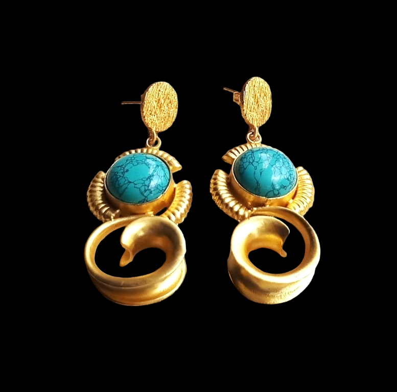 Charming Golden Turquoise Stone Cute Designer Dangle Drop Earrings