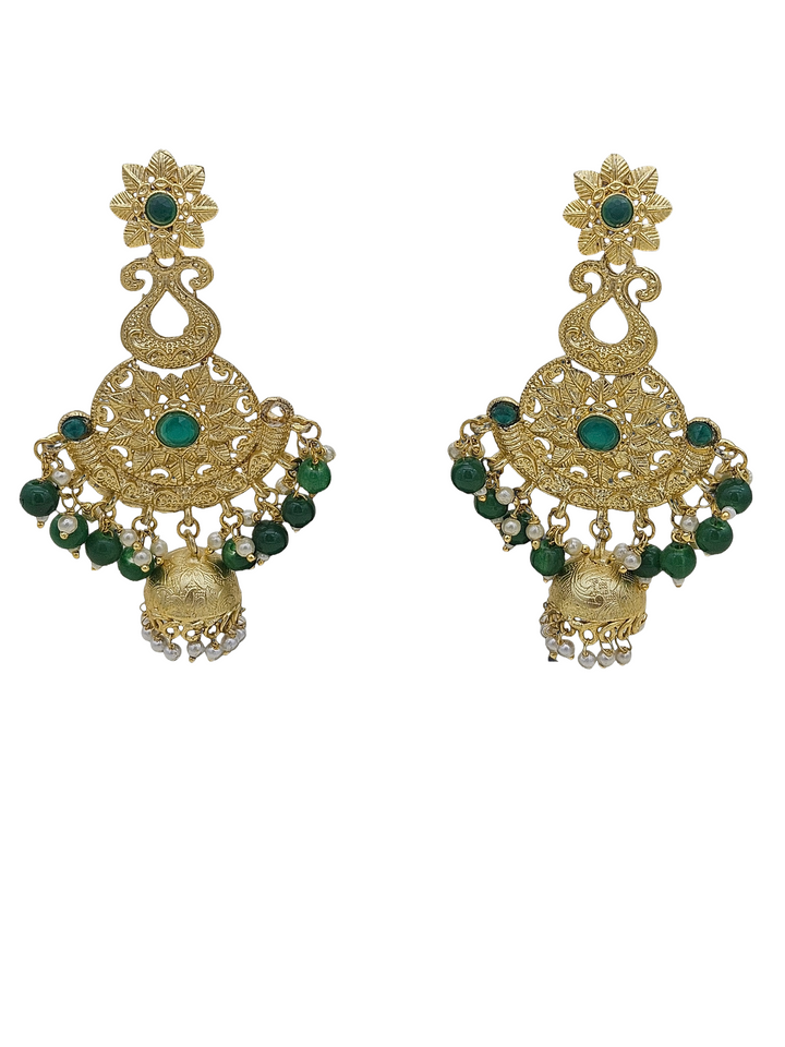 Amazing Gold plated Green Glass Stone-Beads-Pearl Charming Party wear Earrings
