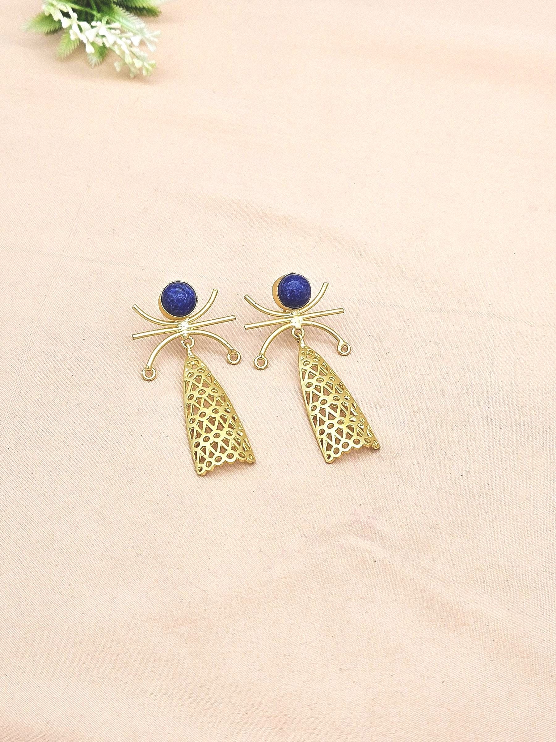 Awesome Gold plated Lapis Gem stone Charming Designer Dangle Drop Earrings