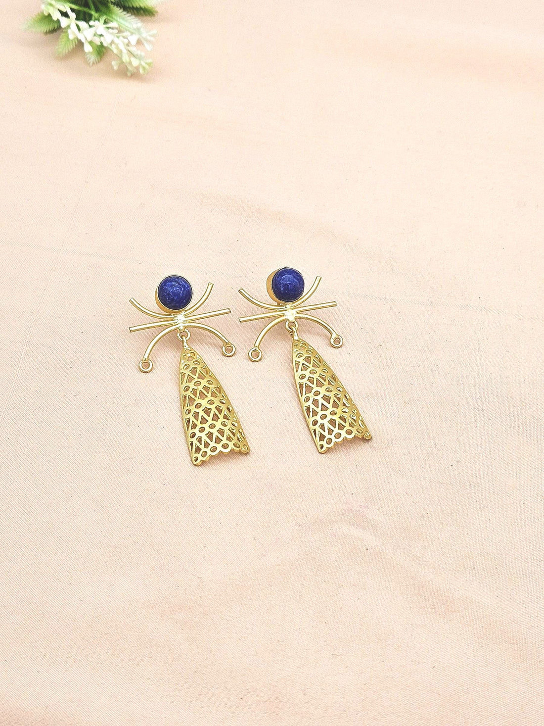 Awesome Gold plated Lapis Gem stone Charming Designer Dangle Drop Earrings