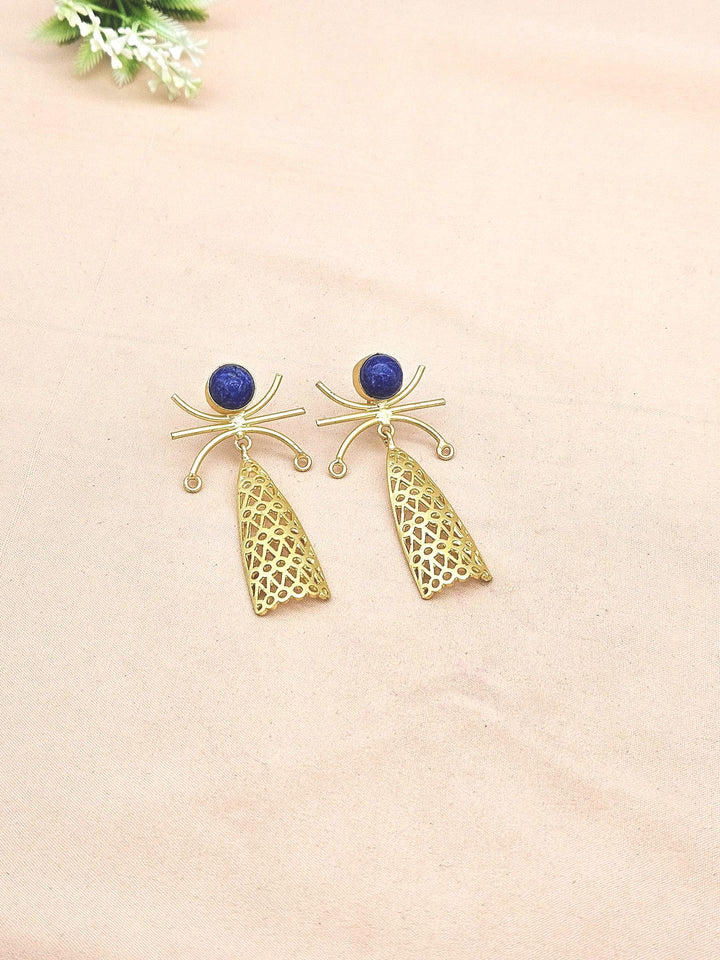 Awesome Gold plated Lapis Gem stone Charming Designer Dangle Drop Earrings