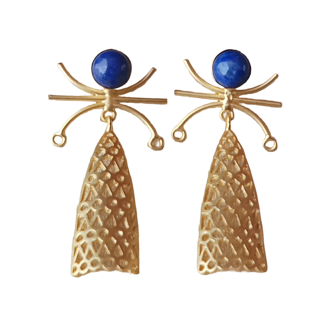 Awesome Gold plated Lapis Gem stone Charming Designer Dangle Drop Earrings