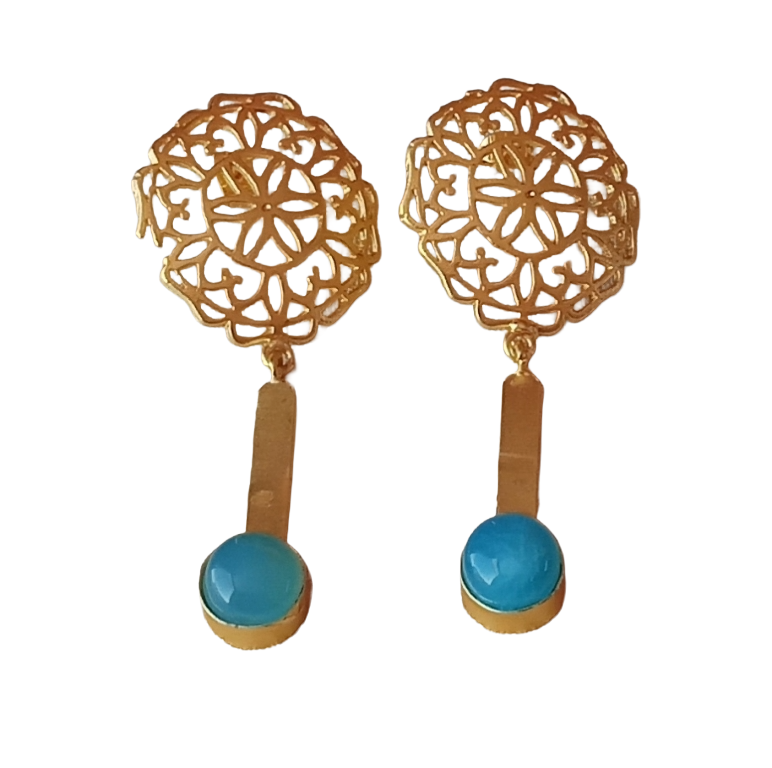 Amazing Gold plated Chalcedony Gem Stone Charming Floral Designer Dangle Drop Earrings