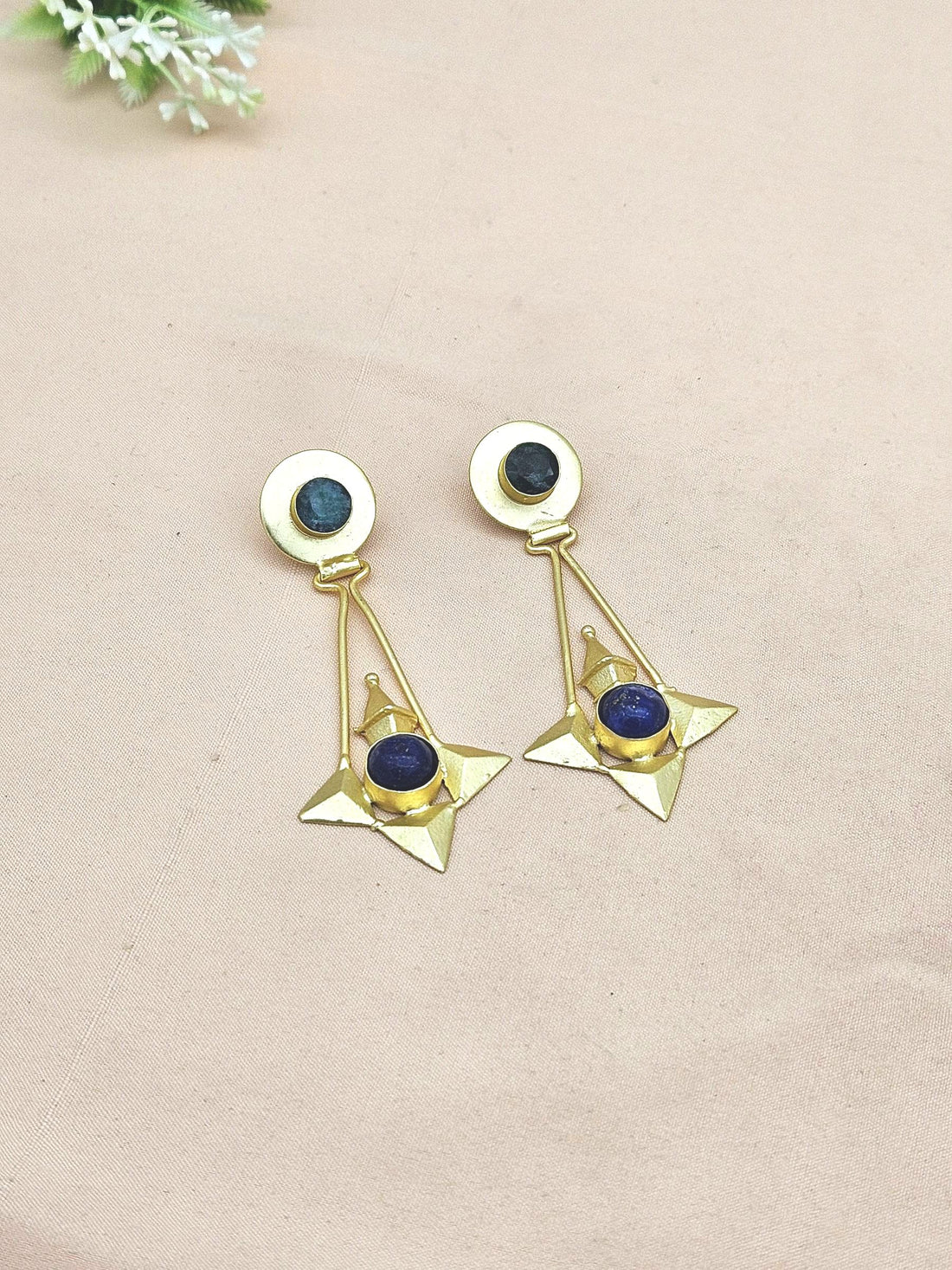 Elegant Gold plated Green Hathipara-Lapis stone Charming Designer Dangle Drop Earrings
