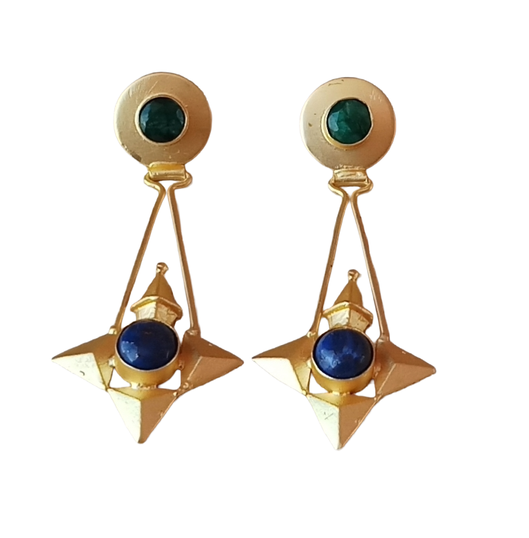 Elegant Gold plated Green Hathipara-Lapis stone Charming Designer Dangle Drop Earrings